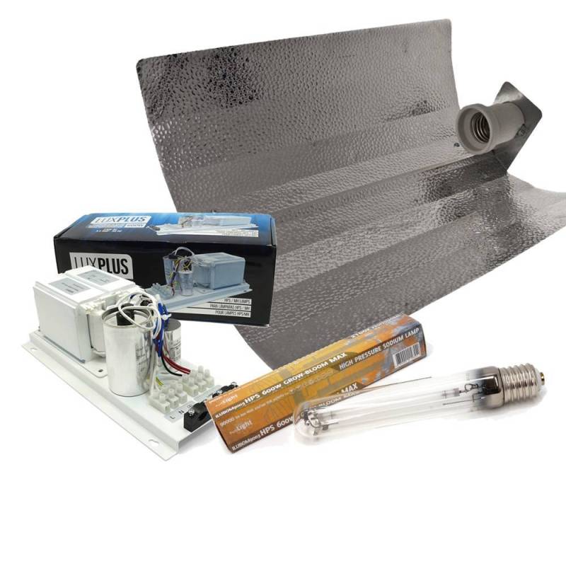 KIT LUX 600 + STUCO 48 + BOMBILLA PURE LIGHT GROW-BLOOM MAX HPS